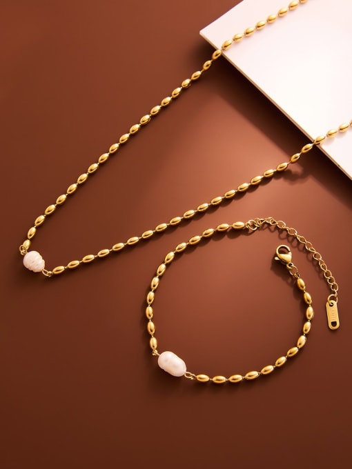 18K Gold Plated Titanium Beads Necklace and Bracelet set