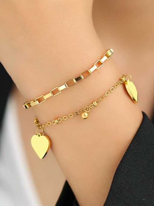 18K Gold Plated Titanium Heart Charms Bracelet