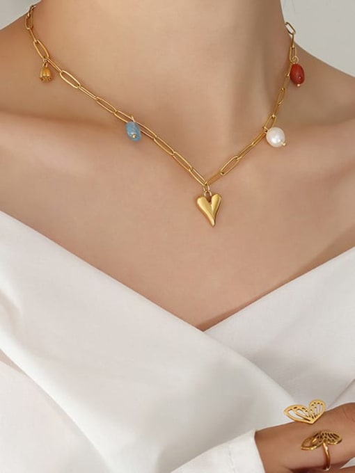 18K Gold Plated Titanium 5 Mixed Charms Necklace