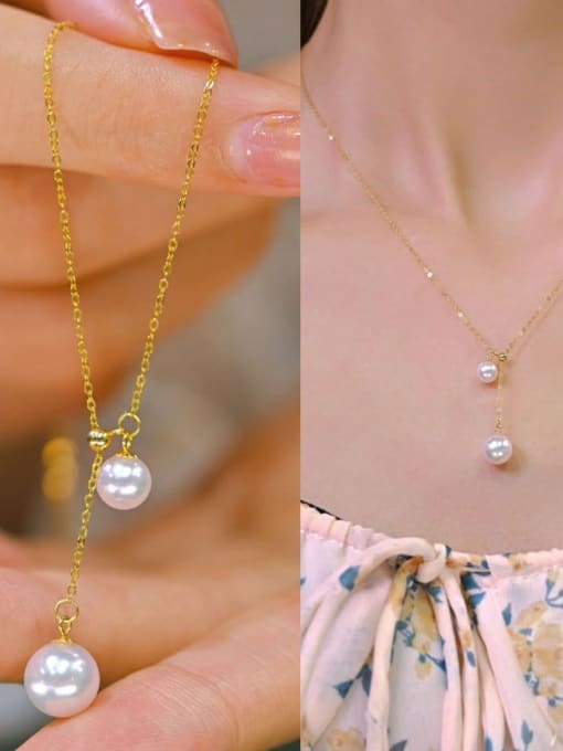 18K Gold Plated Titanium Costume Pearls Pendant Necklace