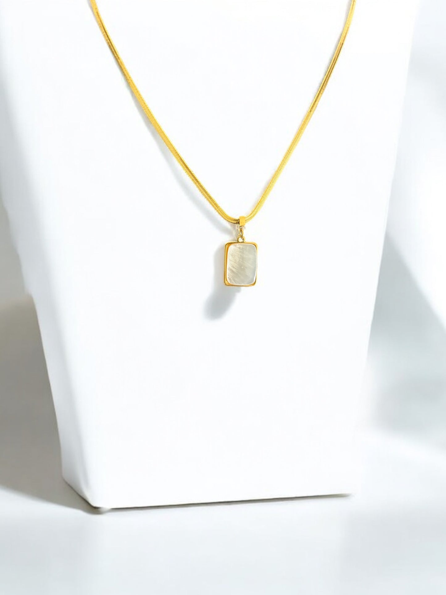 14K Gold Plated Shell Rectangle Necklace