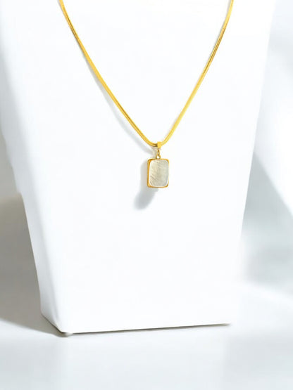 14K Gold Plated Shell Rectangle Necklace