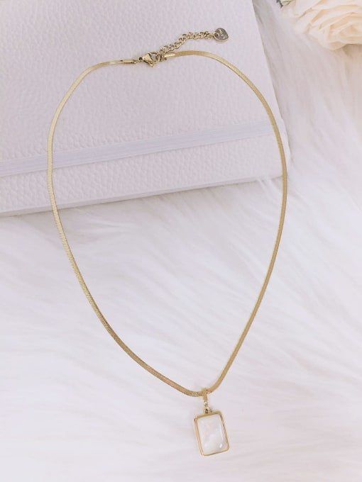 14K Gold Plated Shell Rectangle Necklace - Twinkle Charm