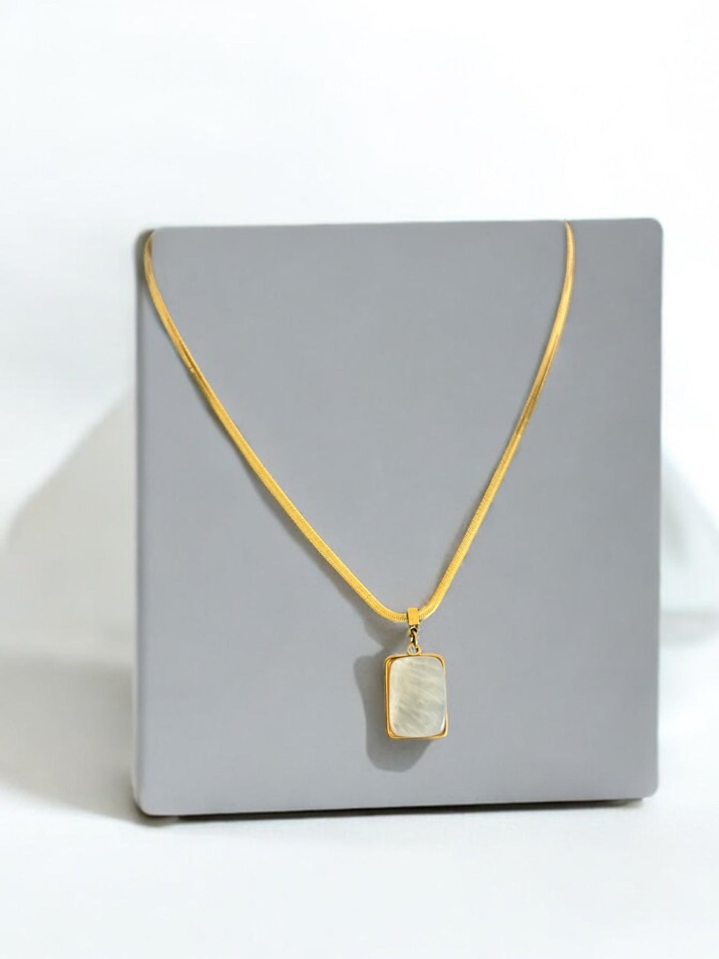 14K Gold Plated Shell Rectangle Necklace - Twinkle Charm