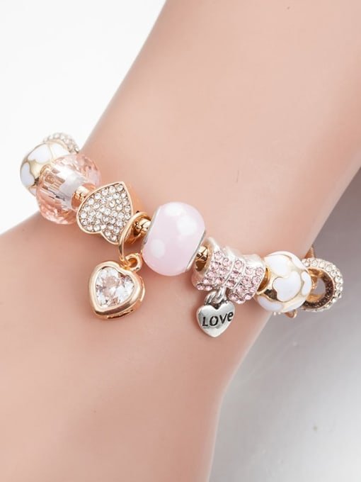 14K Rose Gold Plated Crystal Stone Heart Charm Bracelet - Twinkle Charm