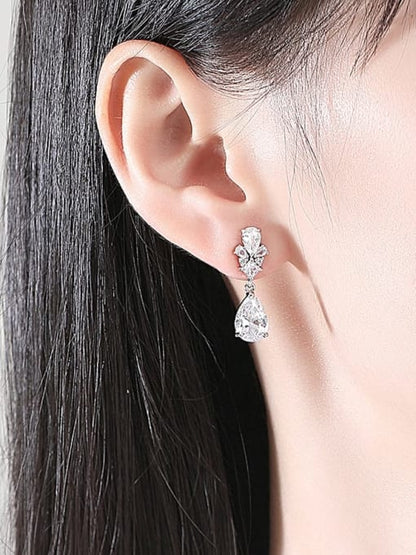 14K White Gold Plated Cubic Zirconia Water Drop Earring - Twinkle Charm