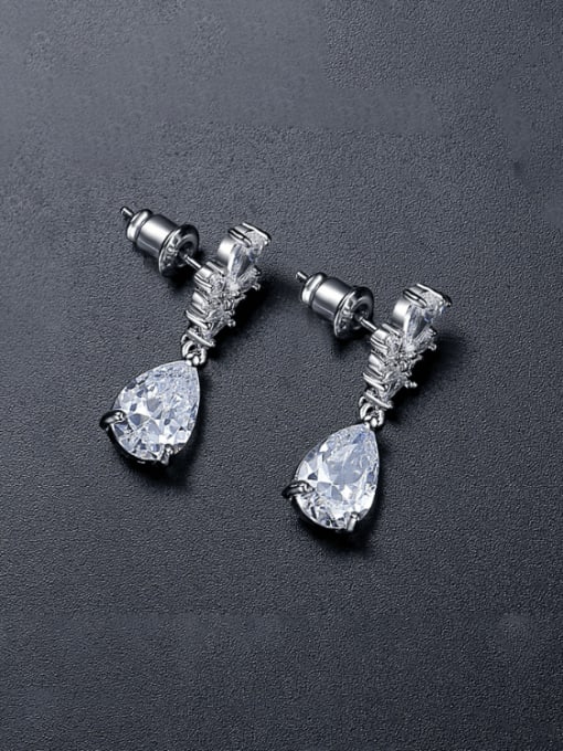 14K White Gold Plated Cubic Zirconia Water Drop Earring - Twinkle Charm