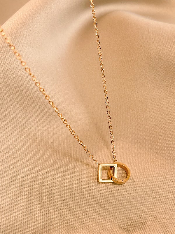 18K Gold Plated Interlocking Square and Circle Dainty Necklace - Twinkle Charm