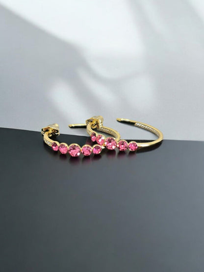 18K Gold Plated Pink Hoops Fuchsia Cubic Zirconia - Twinkle Charm