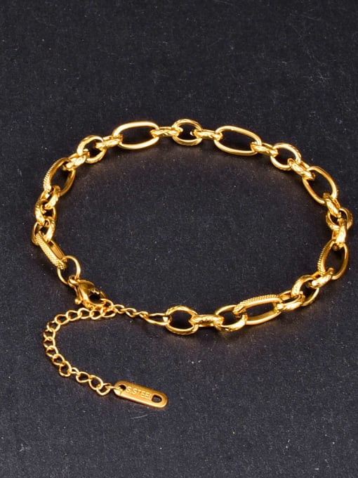 18K Gold Plated Polished and Textured Fancy Bold Link Bracelet - Twinkle Charm