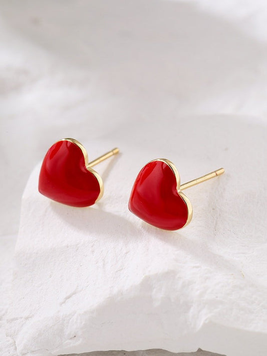 18K Gold Plated Red Heart Stud Earrings - Twinkle Charm