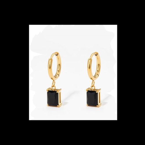 18K Gold Plated Stainless Steel Black Cubic Zirconia Stud Earring - Twinkle Charm