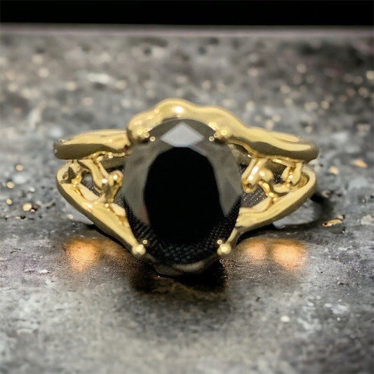 18K Gold Plated Vintage Black Stone Ring - Twinkle Charm
