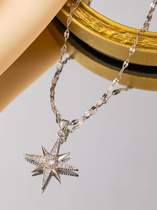 18K White Gold Plated Lucky Star with Cubic Zirconia Necklace - Twinkle Charm