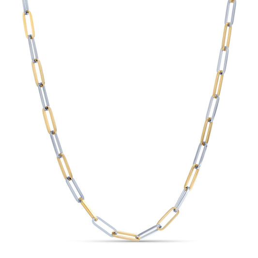 18K Yellow and White Gold Plated Paper Clip Chain Necklace - Twinkle Charm