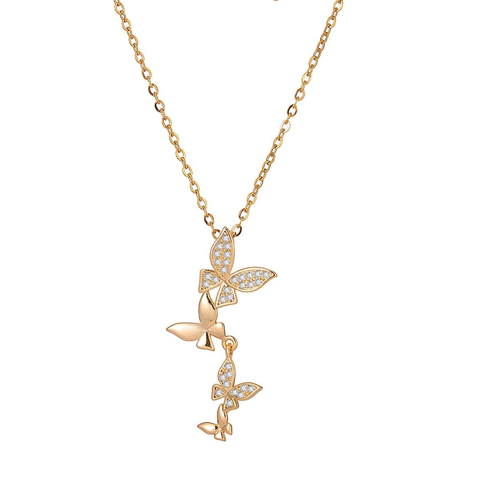 18K Gold Plated Drop Butterfly Necklace - Twinkle Charm