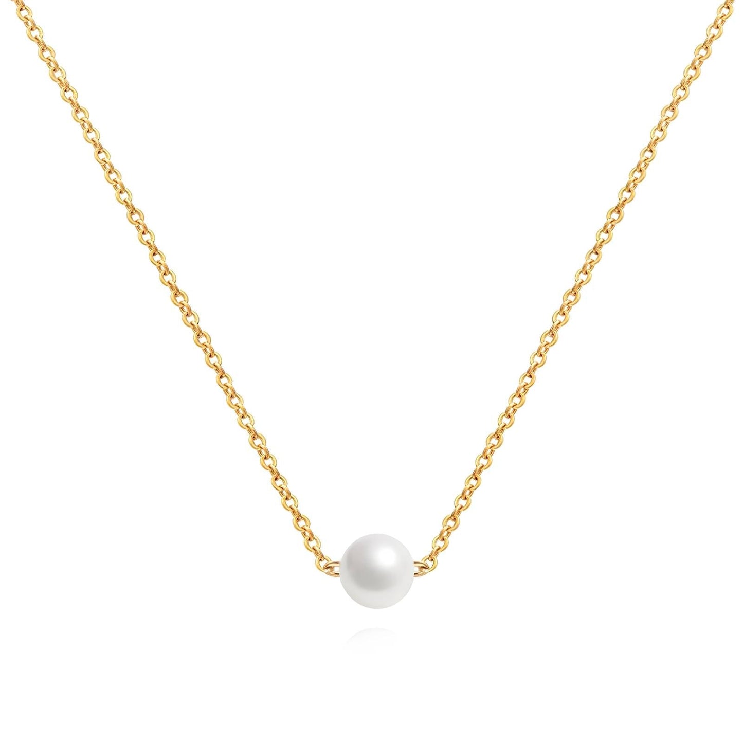 18K Gold Plated Floating Solitaire Pearl Necklace - Twinkle Charm