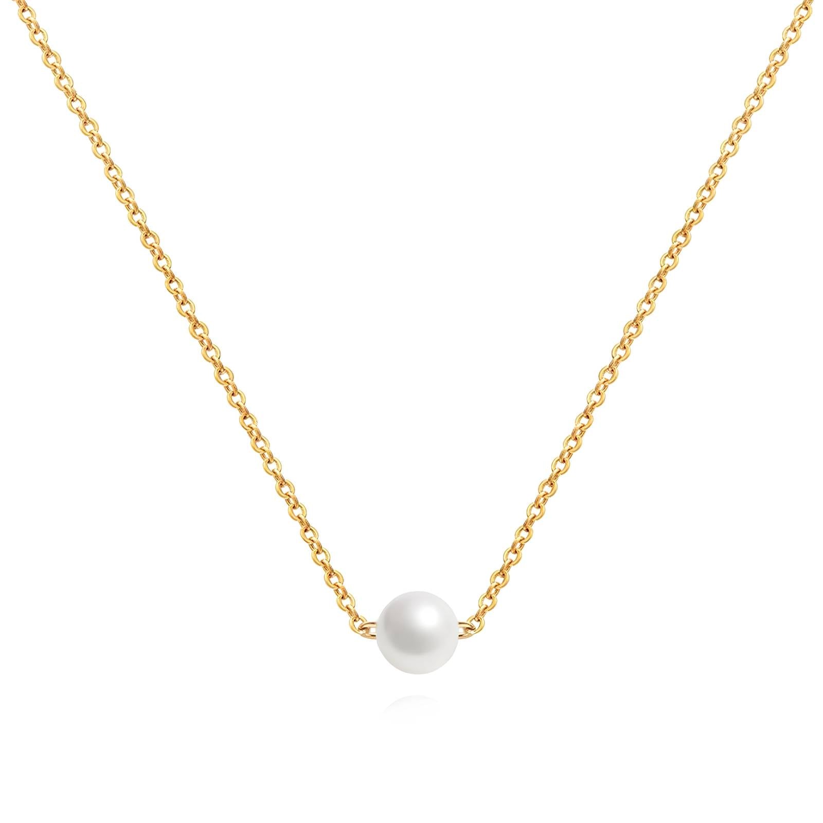 18K Gold Plated Floating Solitaire Pearl Necklace - Twinkle Charm