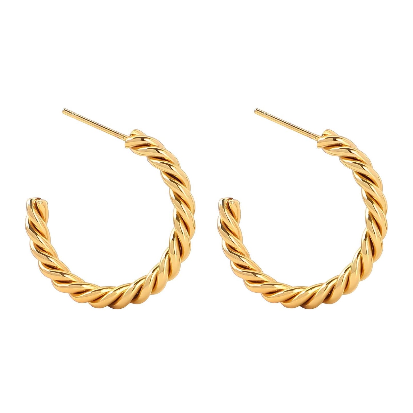 18K Gold Plated Round Braided Hoop Earrings - Twinkle Charm