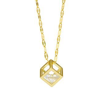 18K Gold Plated Tiny Cube Necklace with Cubic Zirconia - Twinkle Charm